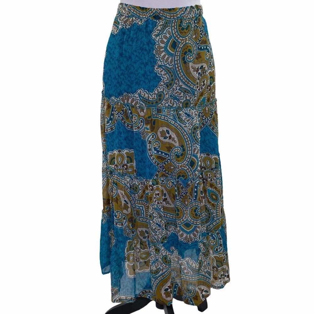 SARA Studio Blue Brown Paisley Maxi Skirt PXL